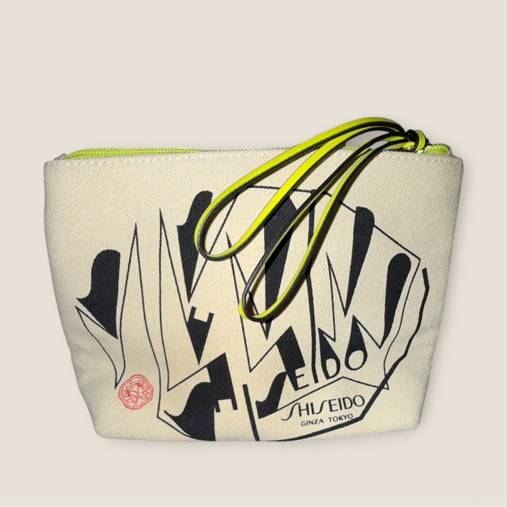 Shiseido‎ Cosmetic Bag Canvas Pouch Makeup Zipper Neon Trim Travel Case